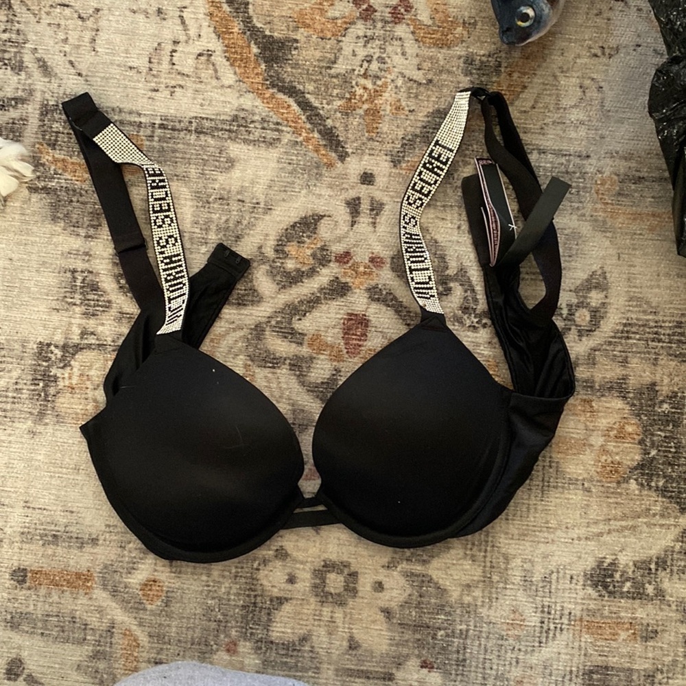 Black Victoria’s Secret jewled push up bra